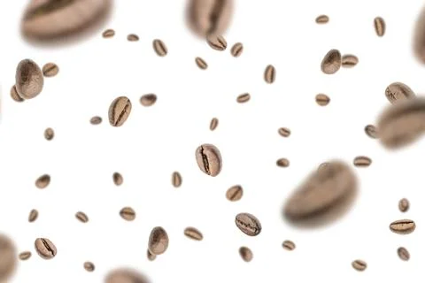 Coffee beans falling background. Black espresso coffee bean flying. Aromatic  Stock Photos