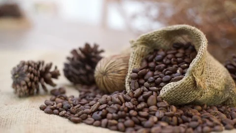 Coffee beans falling in to the Bag Stock Footage 108887121