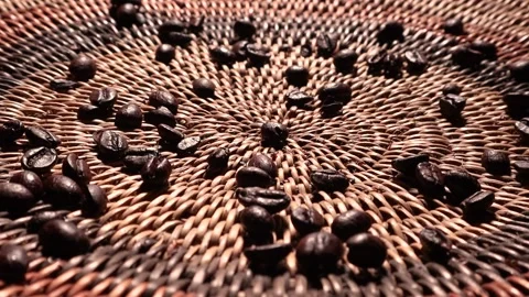 Coffee beans falling into basket Stock Footage 195917906