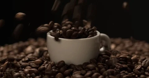 Coffee beans falling into Cup and filling it up. Natural Pure coffee concept Stock Footage 98039919
