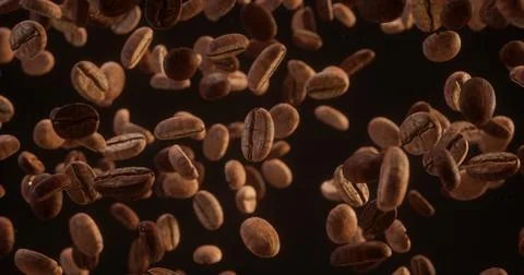 Coffee beans falling on dark background. Coffee Beans Fall. Coffe Productio.. Stock Illustration