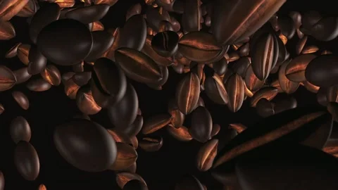 Coffee beans falling down 3d animation Stock Footage 166428166
