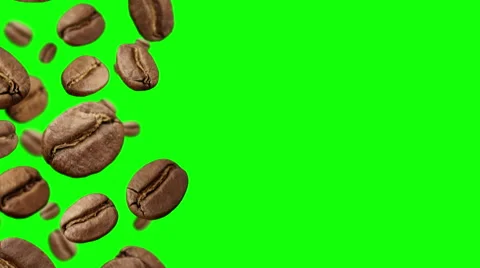 Coffee Beans falling down on green background Stock Footage 49326302