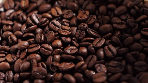 Coffee Beans falling down top view Stock Footage 70579498