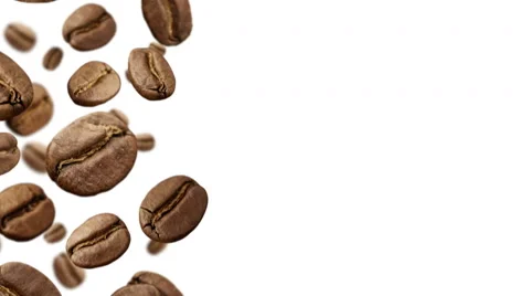 Coffee Beans falling down on white background Stock Footage 47009314