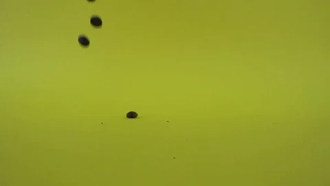 Coffee beans falling on a green background in slow motion Stock Footage 102877429