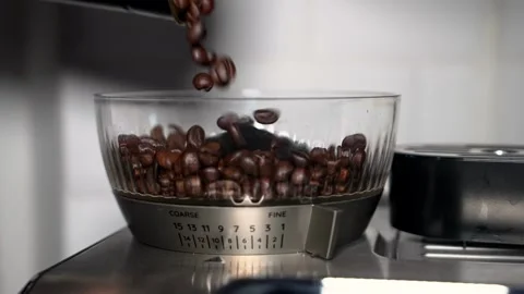 Coffee Beans Falling into Grinder in Slow Motion Stock-Footage 319449577