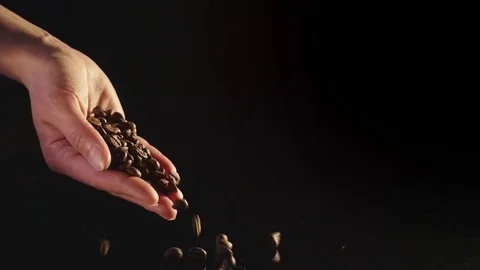 Coffee beans falling from hand. Stock Footage