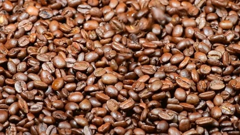 Coffee beans falling on a heap of coffee beans in slow motion Video stock 142084018