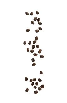 Coffee beans falling isolated on white background with clipping path Stock Photos