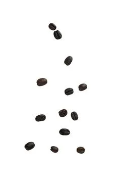 Coffee beans falling isolated on white background with clipping path Stock Photos
