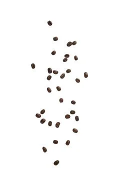 Coffee beans falling isolated on white background with clipping path Stock Photos