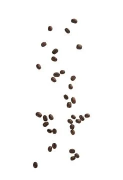 Coffee beans falling isolated on white background with clipping path Stock Photos