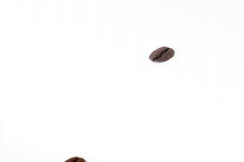 Coffee beans falling on the milk splash. Stock Photos
