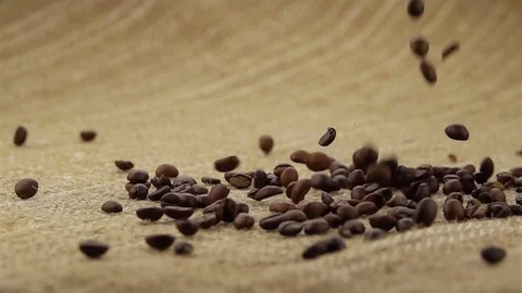 Coffee Beans Falling on the Sack. Stock Footage 76728174