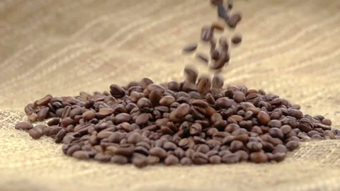 Coffee Beans Falling on the Sack Stock Footage 117798700