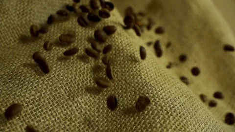 Coffee beans falling in slow motion Stock Footage 76201130