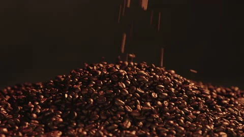 Coffee beans falling in slow motion Stock Footage 145274503