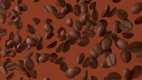 Coffee Beans falling in slow motion. Coffee Beans on brown background. 3D render Stock-Footage 149808421