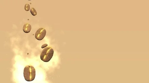 Coffee beans falling with smoke. 3D animation. Coffee aroma and energy. 4K. Stock Footage 306404571