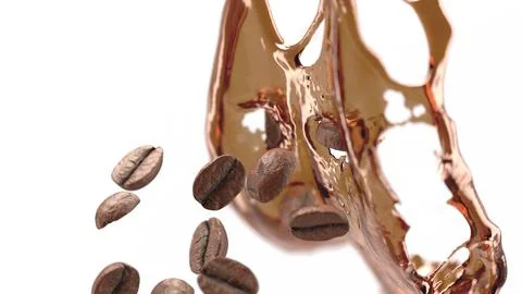 Coffee beans falling splash mockup, depth of field 스톡 일러스트