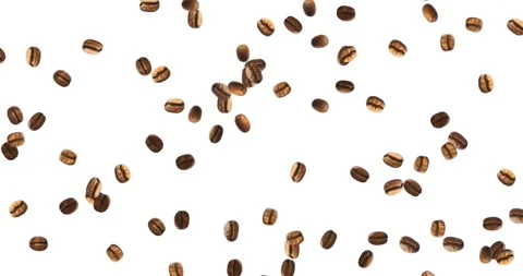 Coffee beans falling on white background. 4K footage. Stock Footage 158319146