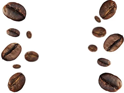 Coffee beans floating on a white background. Thailand. 스톡 사진