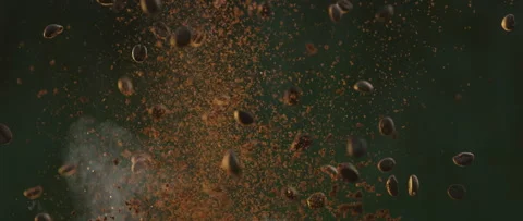 Coffee beans flying in the air Stock Footage 247382386