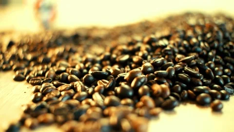 Coffee beans in the foreground Stock Footage 148386776