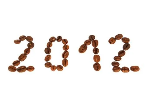 Coffee beans in the form of 2012,a white background. Stock Photos