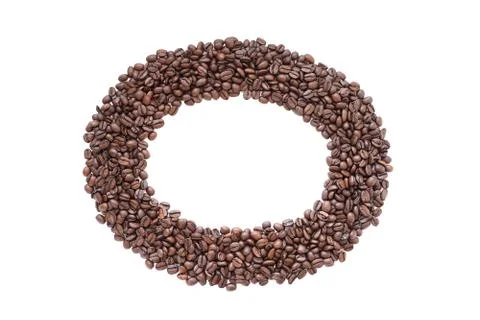 Coffee beans in the form of a ring, on a white background. 库存照片
