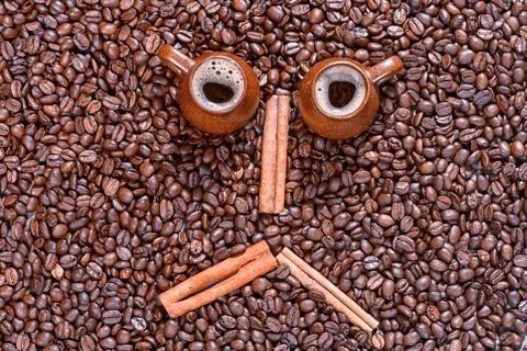 Coffee beans in the form of a smiling face Stock Photos