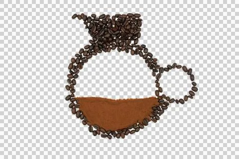 Coffee beans forming a pot shape with ground coffee Stock Photos