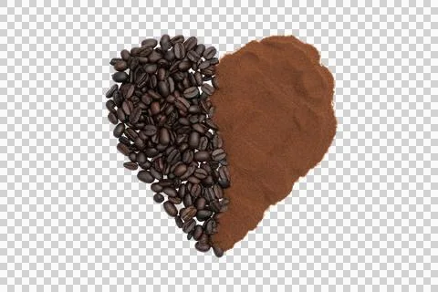 Coffee beans forming a pot shape with ground coffee Stock Photos