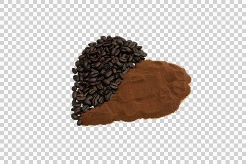 Coffee beans forming a pot shape with ground coffee Stock Photos