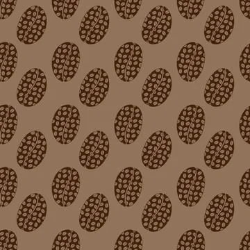 Coffee beans of grains Seamless pattern in trendy soft brown. Abstract repeating Illustrazione stock