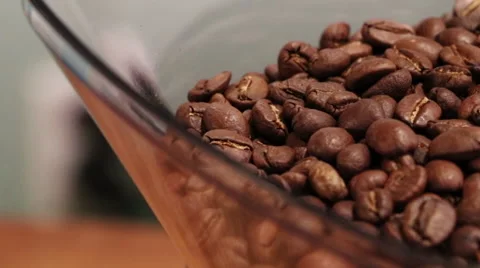 Coffee Beans in a Grinder Hopper - Pan Left to Center Stock Footage 61404230