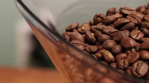 Coffee Beans in a Grinder Hopper - Pan Stock Footage 61404478