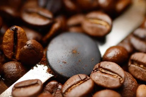 Coffee beans in grinder Stock Photos
