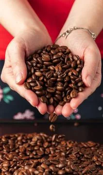 Coffee beans in hands Stockfoto's