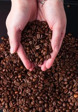 Coffee beans in hands Stockfoto's