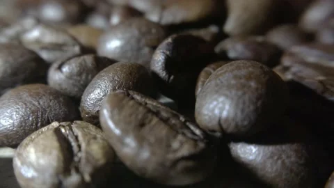 Coffee beans that have been fried and ready to be mashed to make coffee drinks Stock Footage 227101286