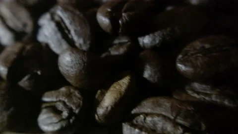 Coffee beans that have been fried and ready to be mashed to make coffee drinks Stock Footage 227101391