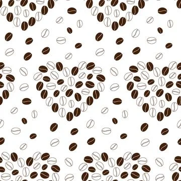 Coffee beans heart shape and grain around Outline and fill Seamless Pattern 库存插图