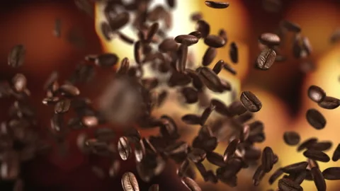 Coffee beans hit on the fly Stock Footage 123478355