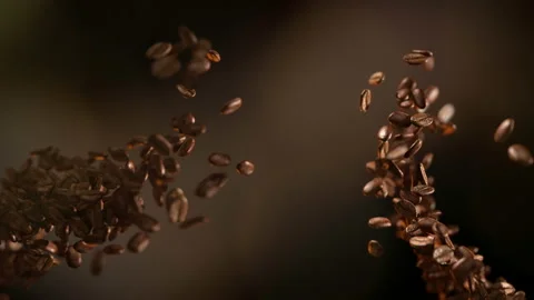 Coffee beans hit on the fly Stock Footage 123609901