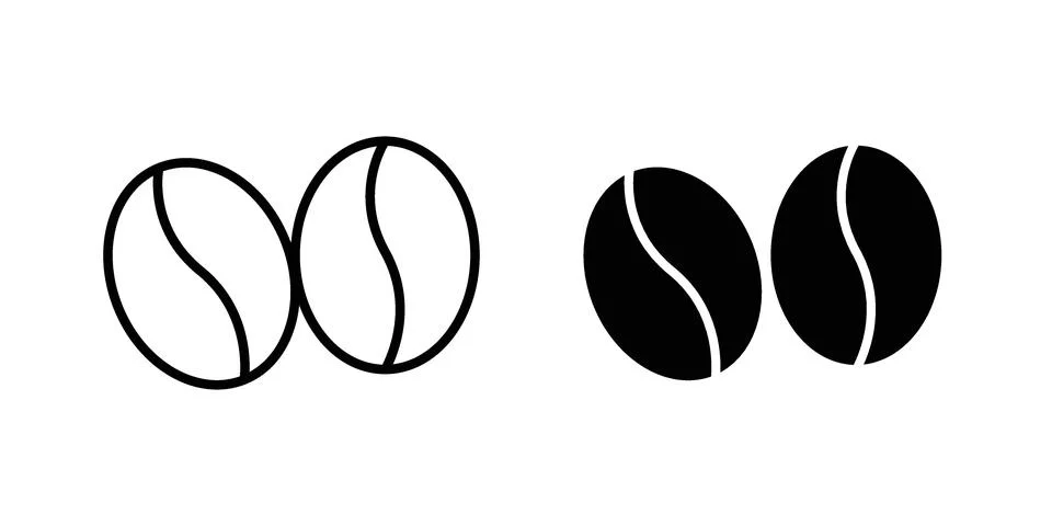 Coffee beans icon drawing lines. Silhouette style vector bundle Stock Illustration