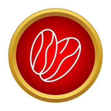 Coffee beans icon with red background and gold rim Stock Illustration