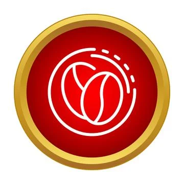 Coffee beans icon on red button with gold border Stock Illustration