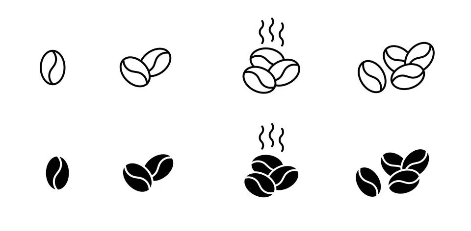 Coffee beans icon set. Hot drink symbol. Cafeteria vector logo. Barista log.. Stock Illustration